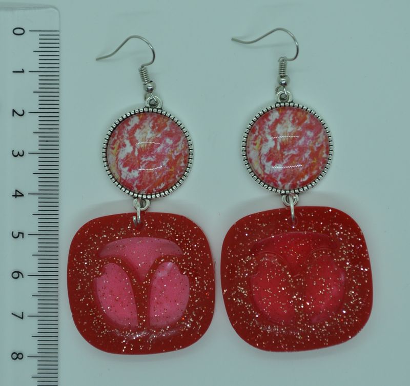 ELEA Sternenschmuck Element Feuer/ Ohrgehänge mit Kunstharz, Perlen, Metallfassung und Energiebild FEUER