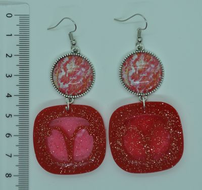 ELEA Sternenschmuck Element Feuer/ Ohrgehänge mit Kunstharz, Perlen, Metallfassung und Energiebild FEUER