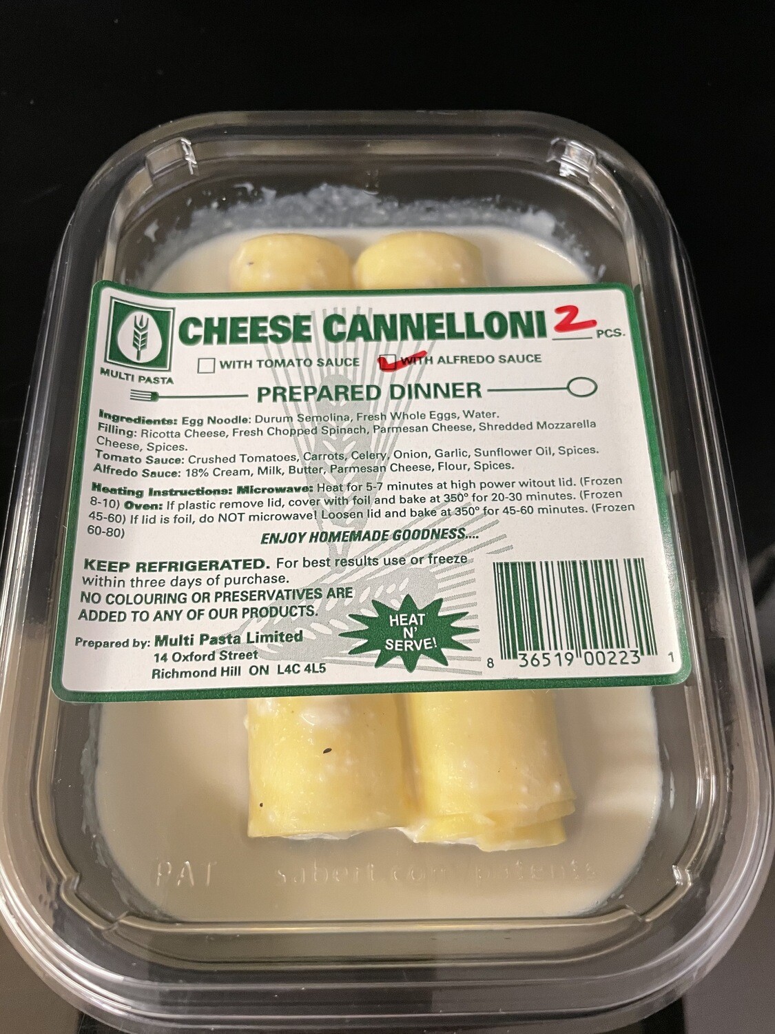 Cheese Cannelloni in Alfredo Sauce - 2pk