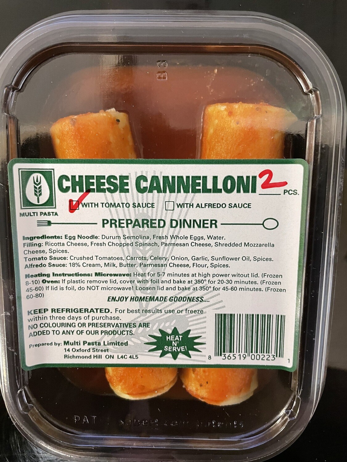 Cheese Cannelloni in Tomato Sauce - 2pk