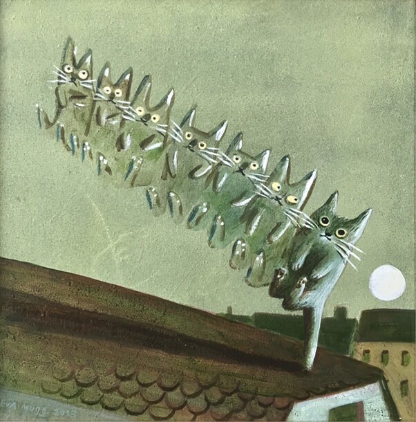 Eva Muggenthaler &quot;Dachkatzen&quot;           UNIKAT