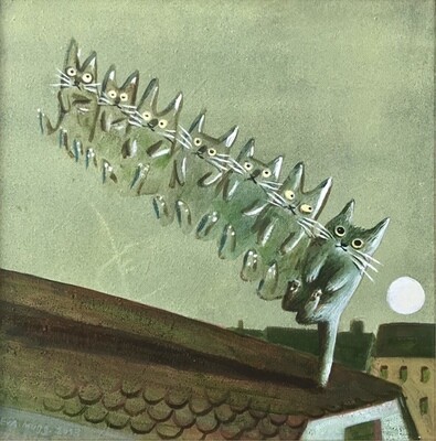 Eva Muggenthaler &quot;Dachkatzen&quot;           UNIKAT