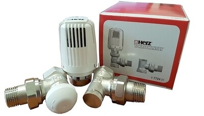 HERZ radiatora pieslēguma komplekts (termostata vārsts, atpakaļgaitas vārsts, termostata galva), lenķa 1/2, V772401