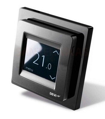 Devi DEVIreg Touch zemapmetuma digitālais termoregulators ar iebūvētu telpas un grīdas sensoru, ar ELKO rāmi, melns, 16A, 140F1069