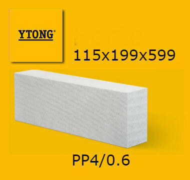 Ytong Bloki PP4/0,6 S, 115x199x599mm, paletē 104gb./1.43m3