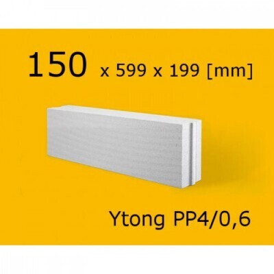 Ytong PP4/0,6 S, 150x599x199mm, paletē 80gb/1.43m3