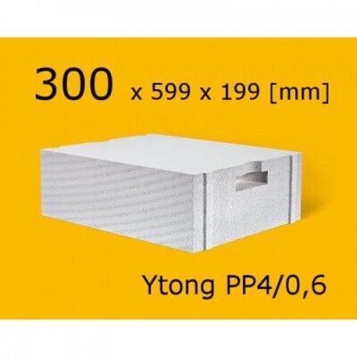 Ytong PP4/0,6 S+GT, 300x599x199mm, paletē 40gb/1.43m3
