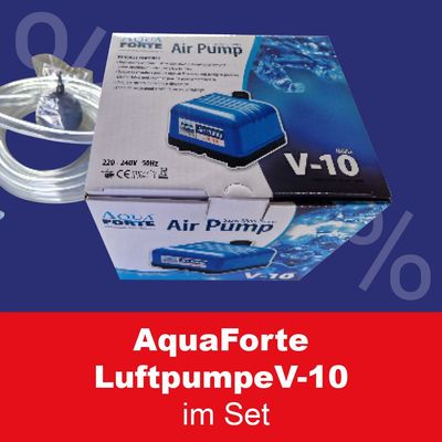 Aquaforte Luftpumpe V-10  Set mit Luftschlauch & Belüfterstein