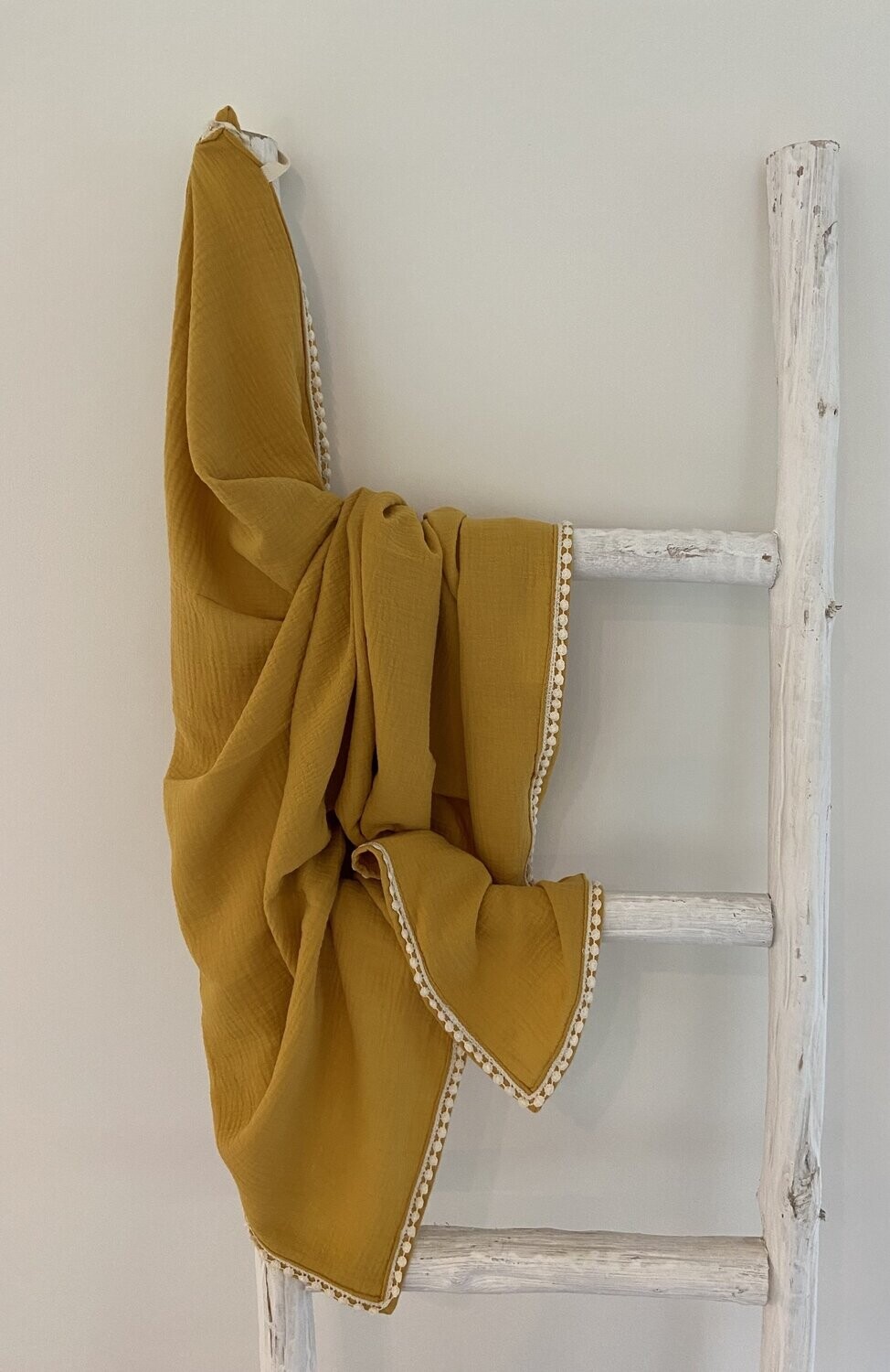 Swaddle hydrofiel oker bolletjes kant naturel