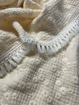 Swaddle hydrofiel Daisy Embroidery Naturel Fringe