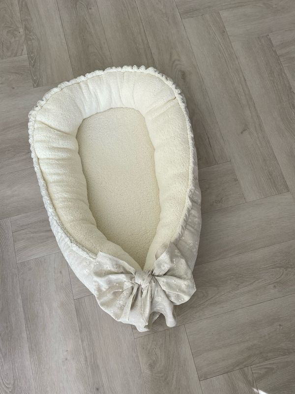 Babynest viscose linnen bloemen naturel teddy