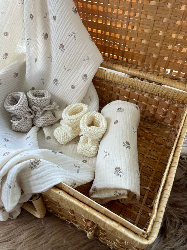 Gebreide slofjes newborn 100% merino wol
