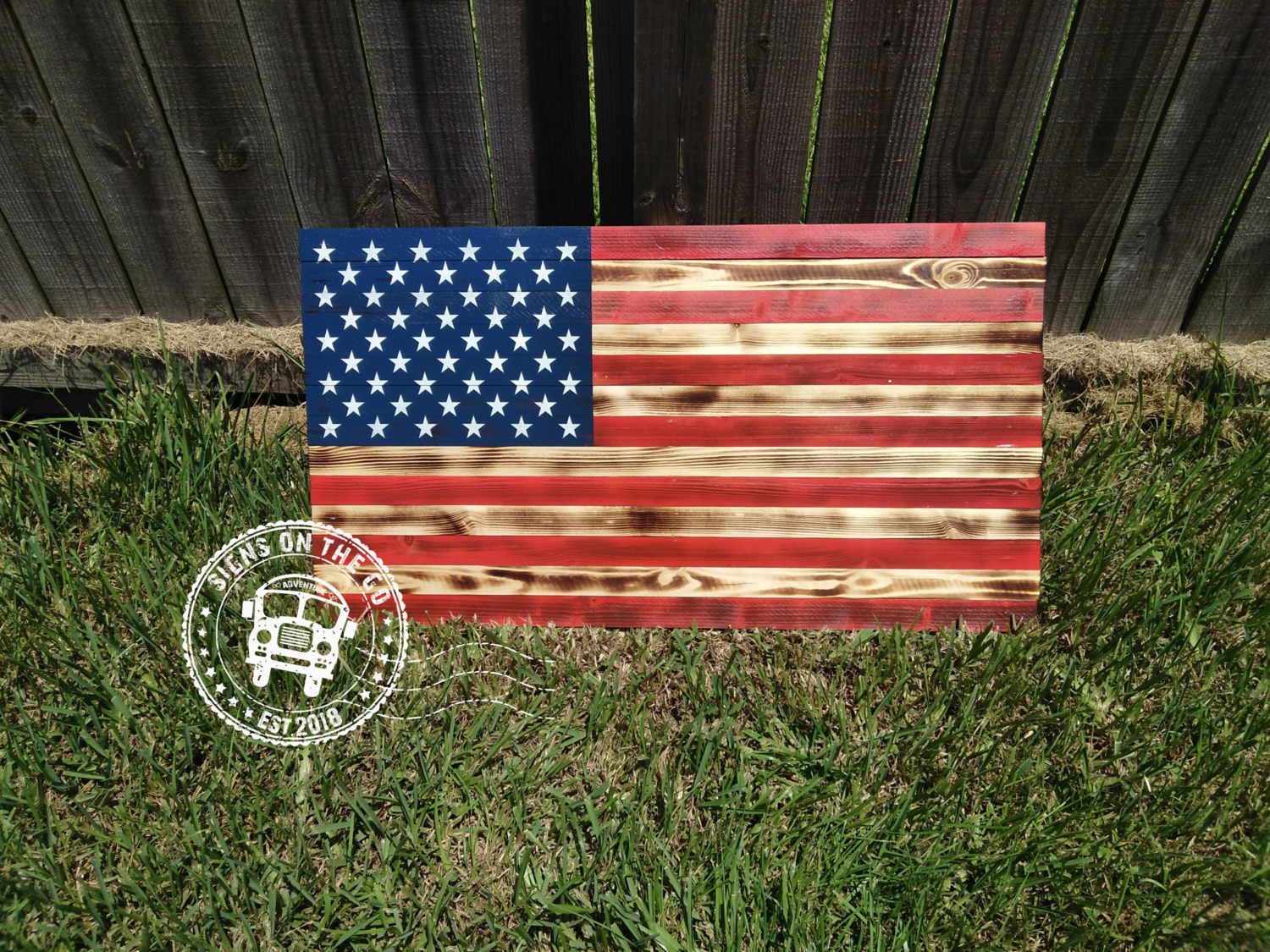 USA Flag Wood Sign