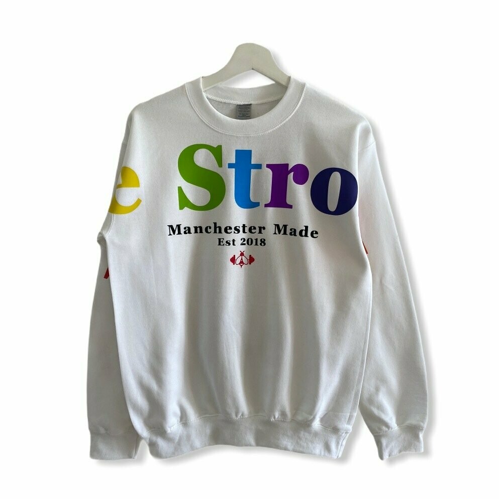 LARGE FONT sweatshirt White u0026 Rainbow