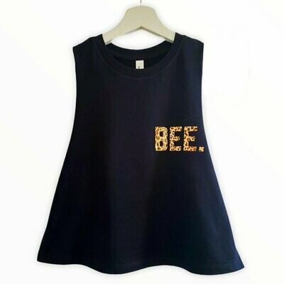 BEE.STRONG. Cropped Vest Black & Leopard Print