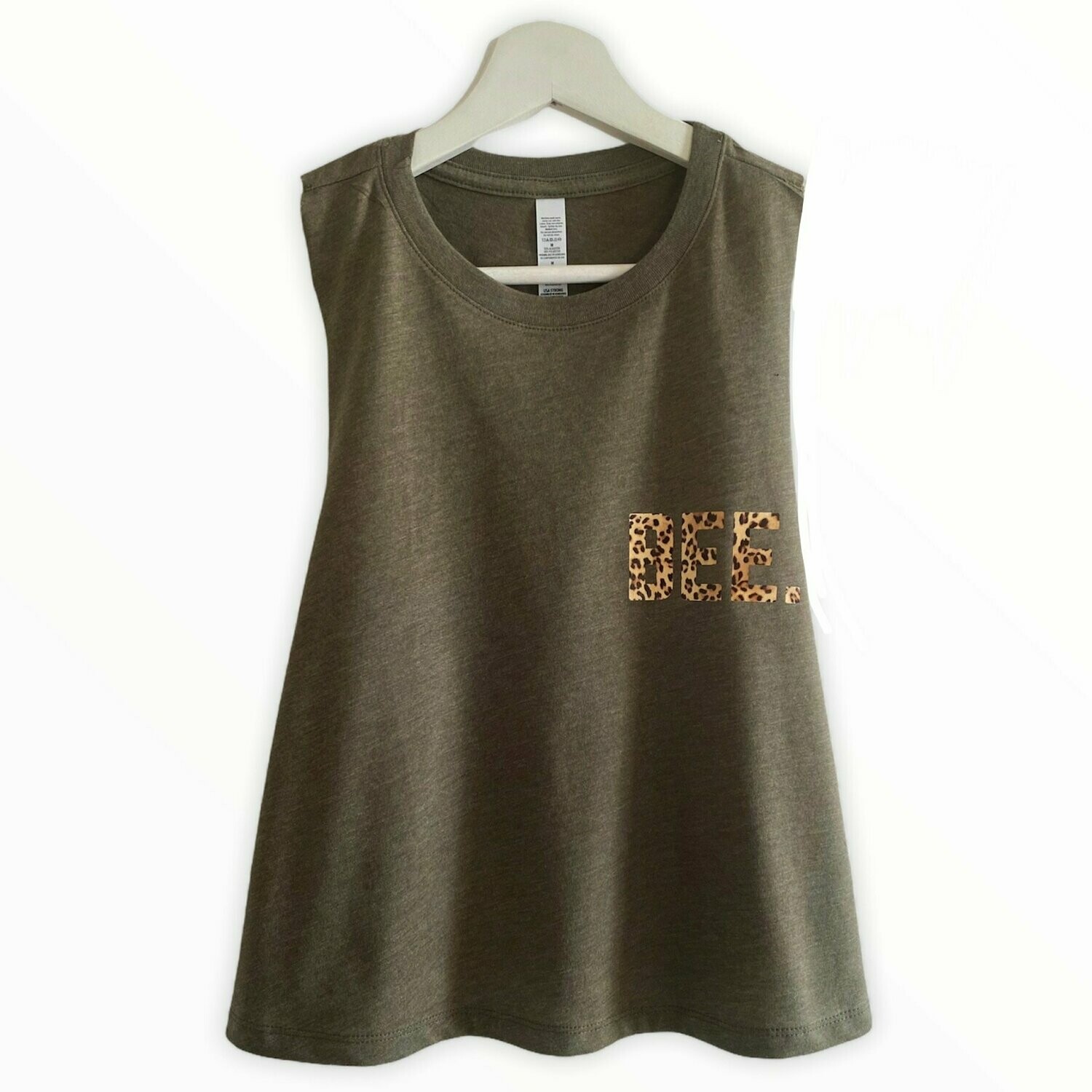 BEE. STRONG. Cropped Vest Green & Leopard Print