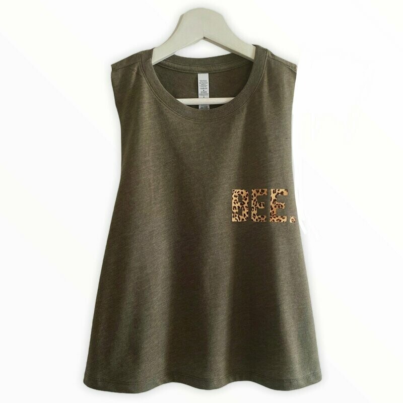 BEE. STRONG. Cropped Vest Green & Leopard Print