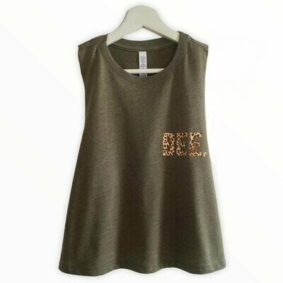 BEE. STRONG. Cropped Vest Green & Leopard Print