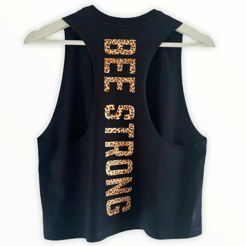 CROPPED RACERBACK VEST Black & Leopard Print