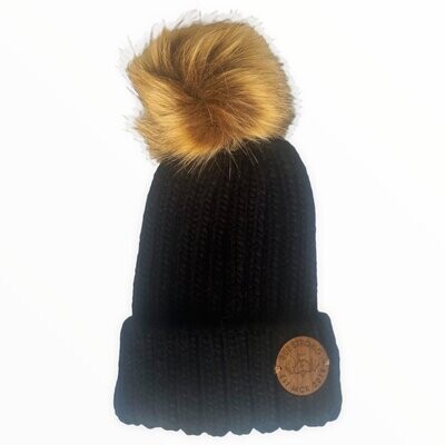 FUR POM POM HAT BLACK