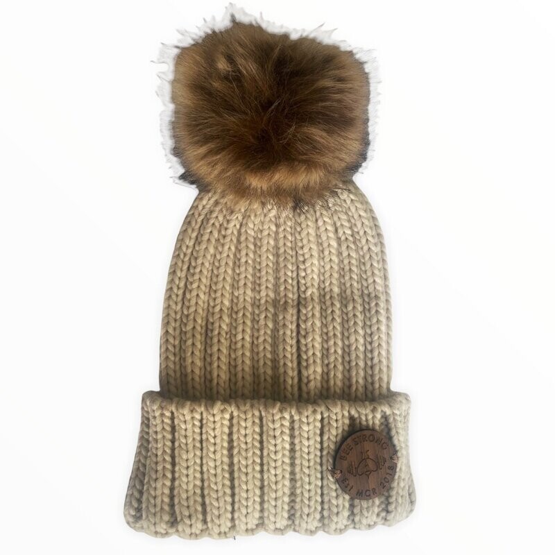 FUR POM POM HAT OATMEAL