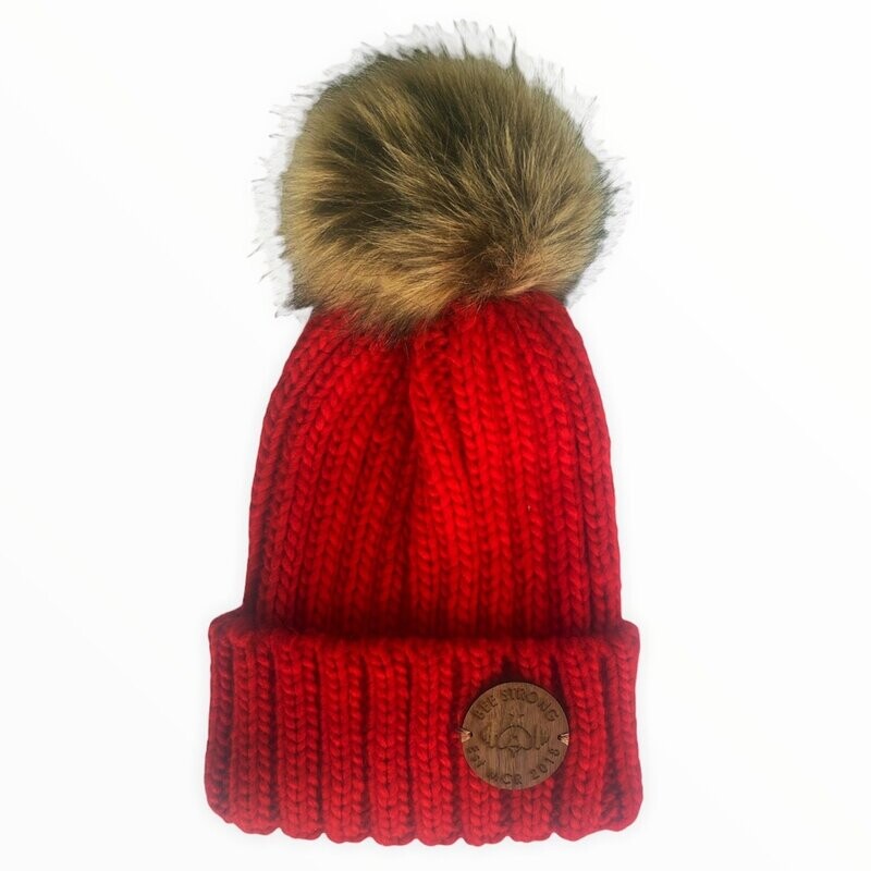 FUR POM POM HAT RED