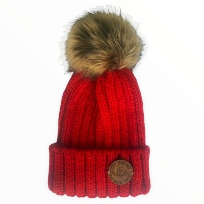 FUR POM POM HAT RED