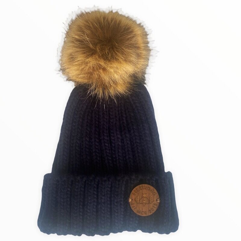FUR POM POM HAT NAVY