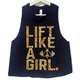 LIFT LIKE A GIRL cropped racerback vest black & leopard print