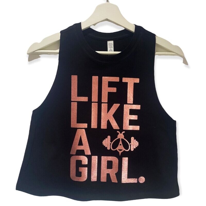 LIFT LIKE A GIRL cropped racerback vest black & rose gold