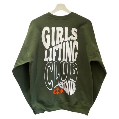 Girls Lifting Club Sweatshirt - Military Green & White