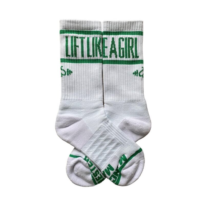CREW SOCKS WHITE & GREEN LIFT LIKE A GIRL