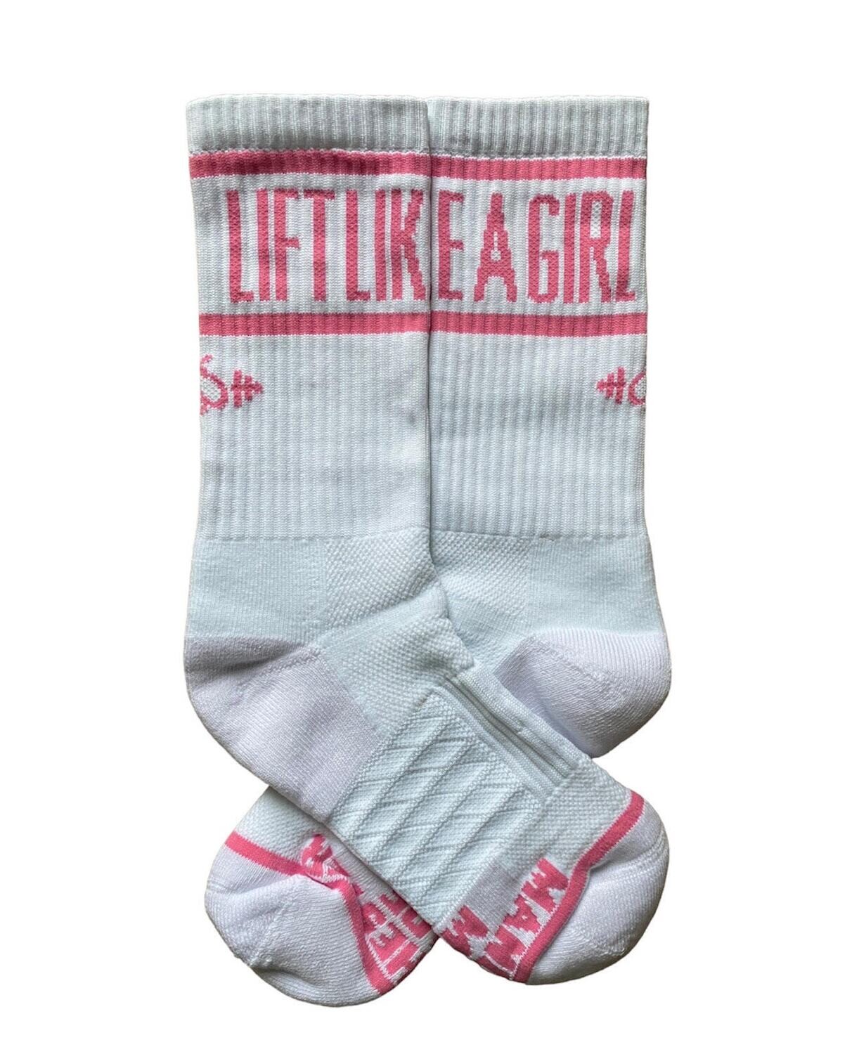 CREW SOCKS WHITE & PINK LIFT LIKE A GIRL