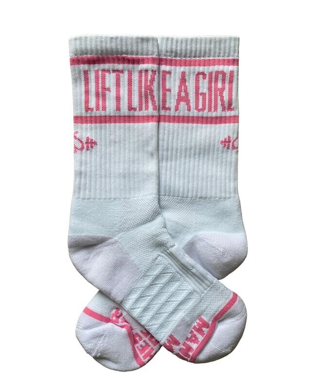 CREW SOCKS WHITE & PINK LIFT LIKE A GIRL