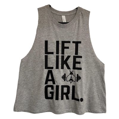 CROPPED LIFT LIKE A GIRL RACERBACK VEST SPORT GREY & BLACK
