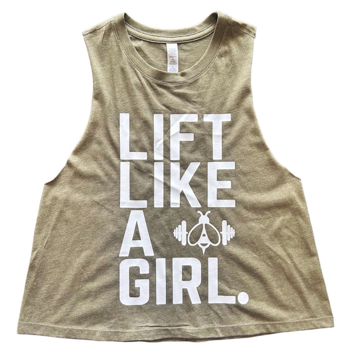 CROPPED LIFT LIKE A GIRL RACERBACK VEST KHAKI GREEN & WHITE