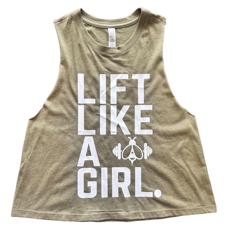CROPPED LIFT LIKE A GIRL RACERBACK VEST KHAKI GREEN & WHITE