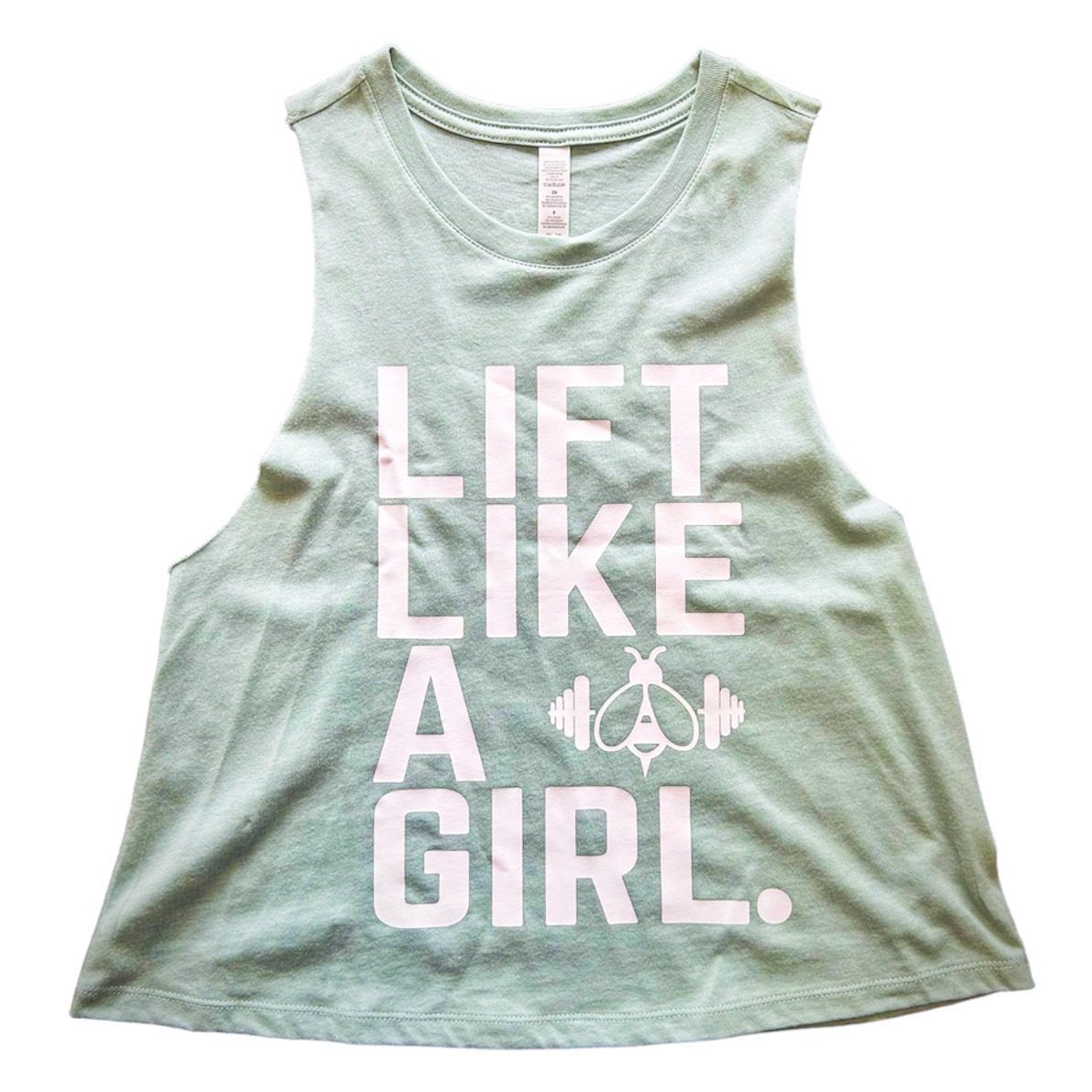 CROPPED LIFT LIKE A GIRL RACERBACK VEST MINT GREEN & WHITE