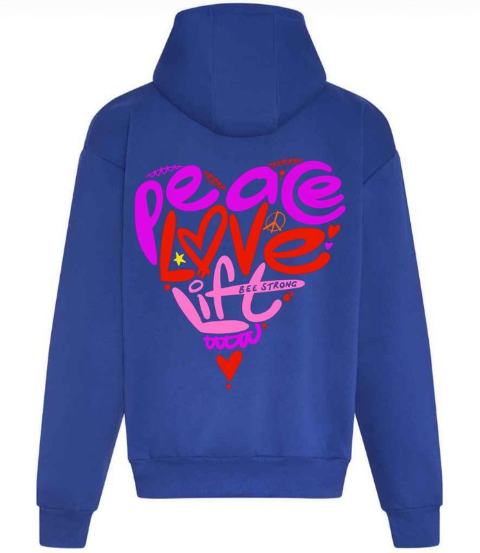 PEACE LOVE LIFT OVERSIZED HOODIE - ROYAL BLUE