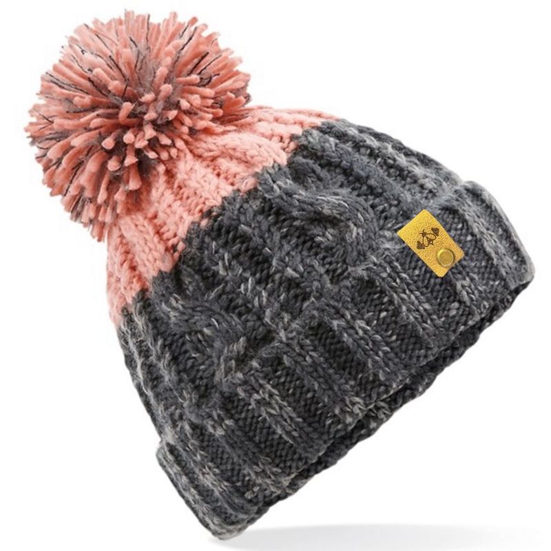 APRES BOBBLE HAT CHARCOAL & DUSKY PINK