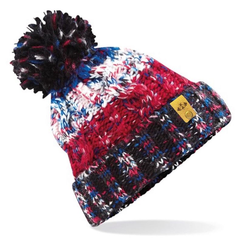 CORKSCREW BOBBLE HAT RED WHITE BLUE