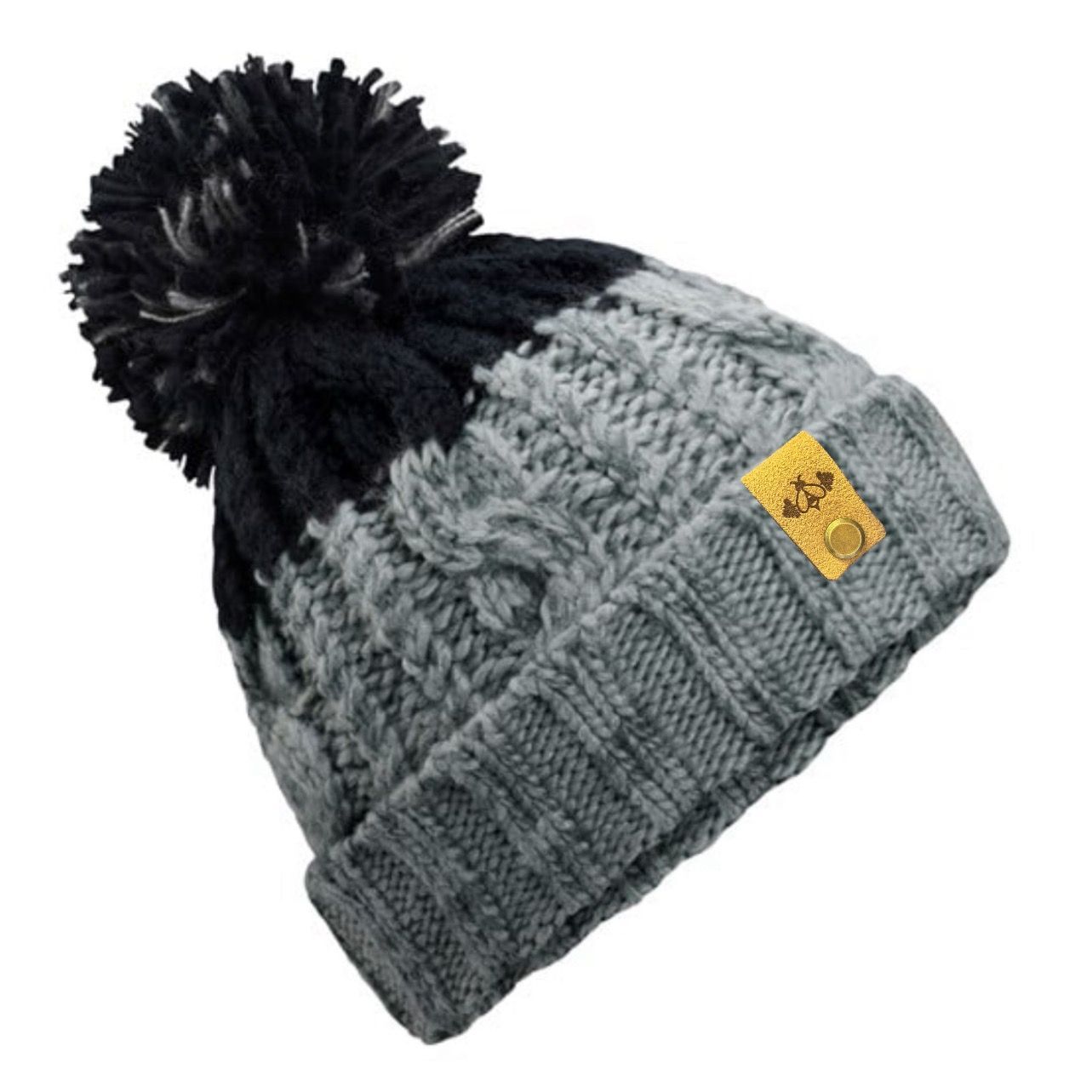 APRES BOBBLE HAT GREY & BLACK
