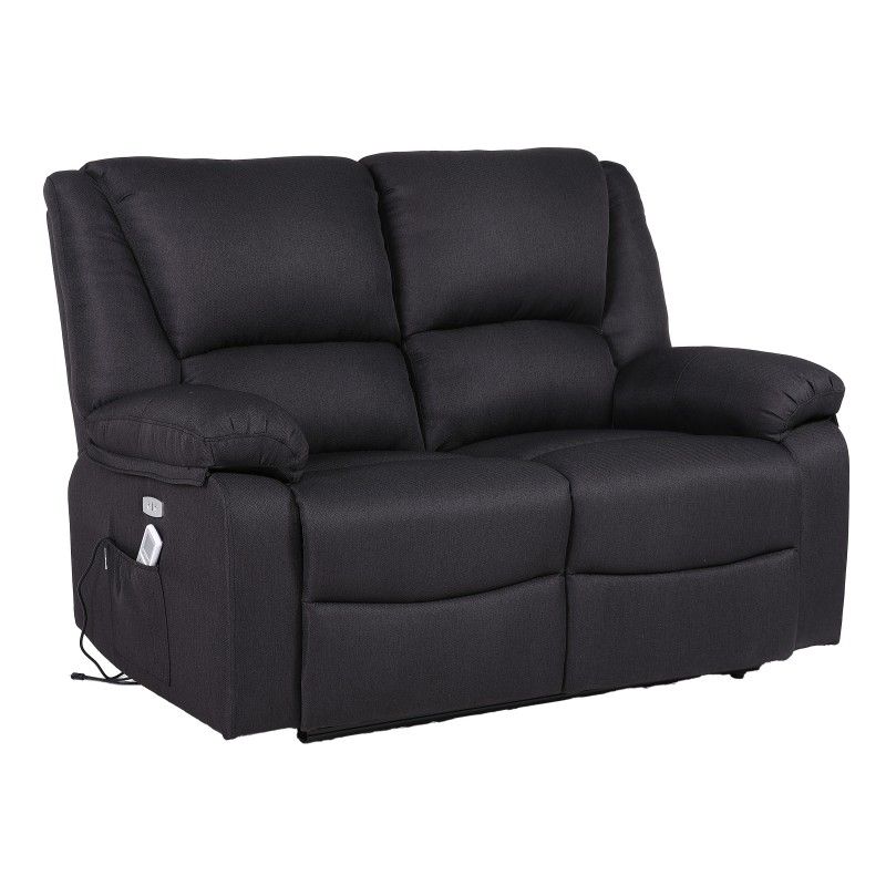 Sofá 2 Plazas con Reclinación Independiente Eléctrica y Masaje - Modo Reclinable TV Independiente en Cada Lado, 8 Vibro motores, Calor Lumbar, Doble Botonera