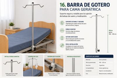 Barra gotero pintada para cama geriátrica | Grupo Mamapla