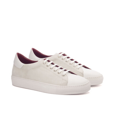 Cru Nonpareil Stanley Trainers In Ivory Kid Suede And White Nappa Calf