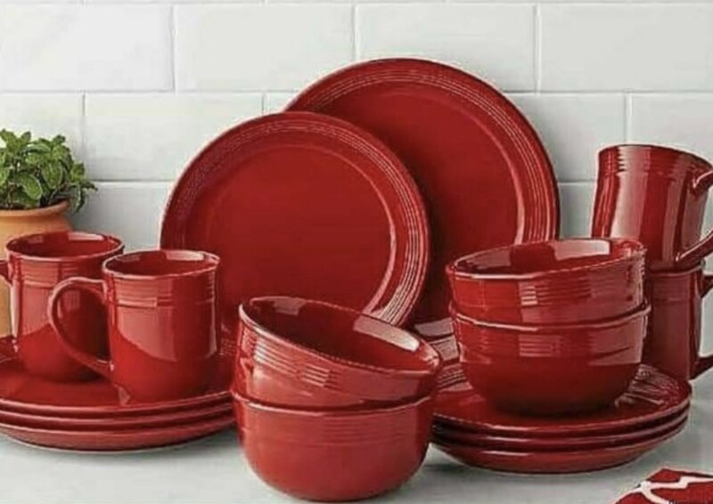 16 piece Red Ceramic Dinner Plate Set