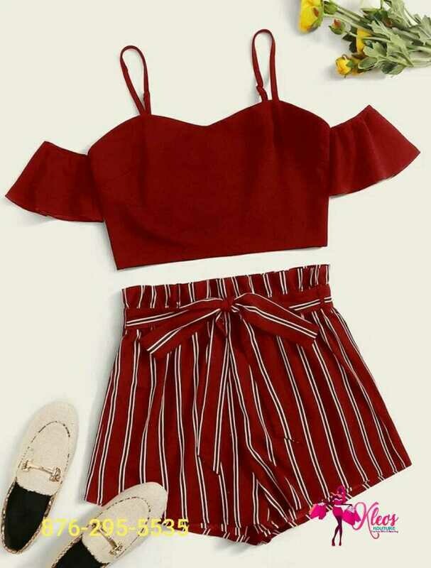 Cold Shoulder Ruffle Trim Top &amp; Paperbag Waisted Belt