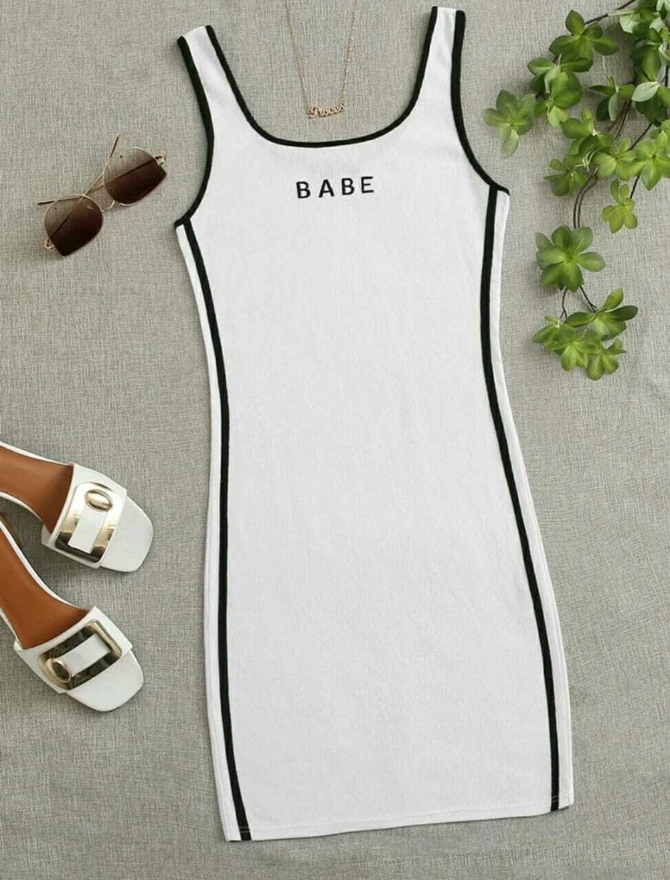 Letter Embroidered Striped Side Ringer Dress
