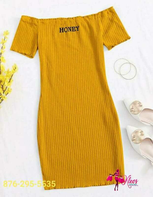 Letter Graphic Lettuce Edge Rib Knit Bardot Dress