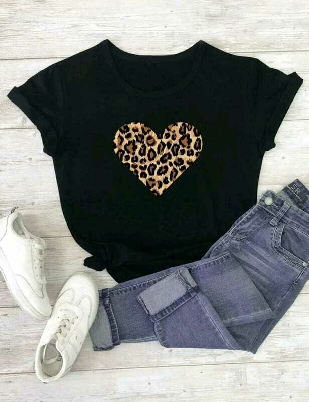 Leopard Heart Print Tee